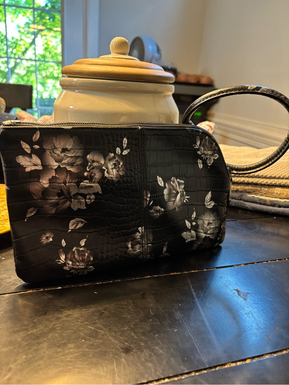 HOBO Black Floral Wristlet Clutch